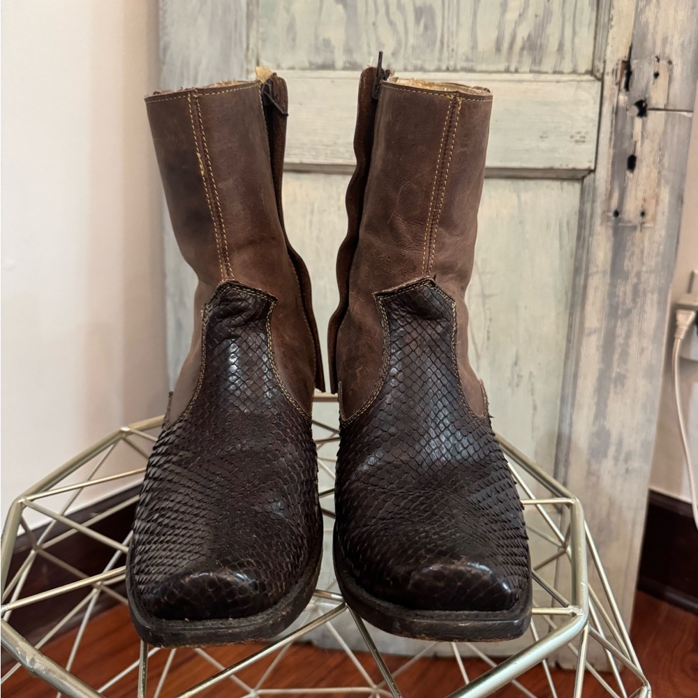 Veari Luxury Cowboy Boots Brown Python Leather Si… - image 2